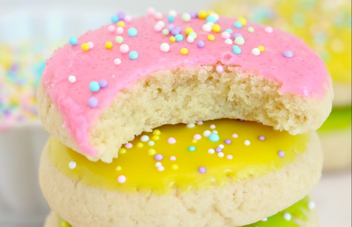 Easter sugar cookies with a bite taken out